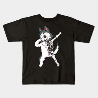 Dabbing Siberian Husky Skeleton Halloween Kids T-Shirt